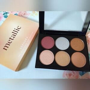 Sephora Metallic Pigment Face And Eyeshadow Palette With Blush, Highlighter